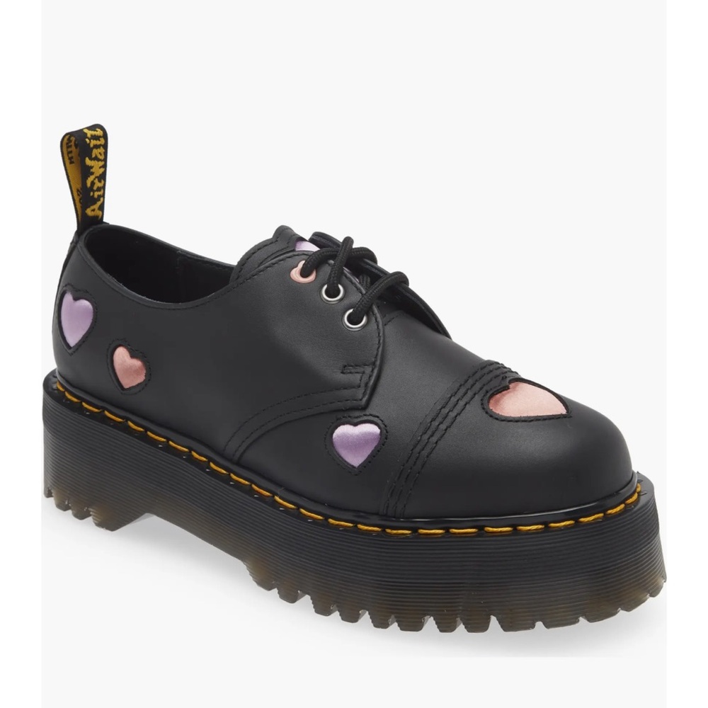 Black Platform Shoes with Heart Accents